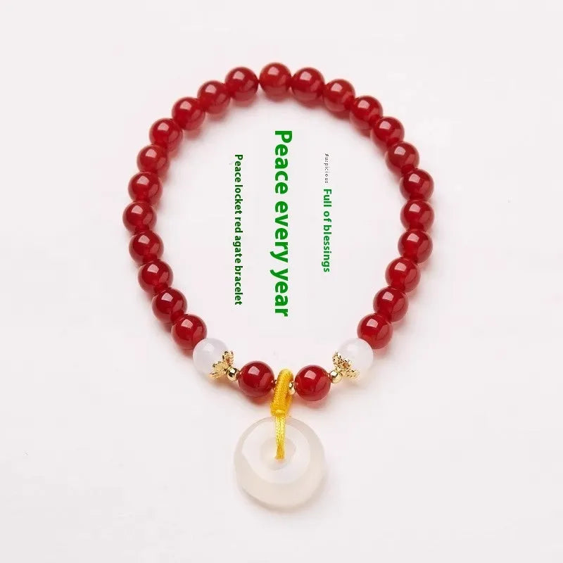 Handmade natural jade and agate bracelet with safety buckle and peace clasp.