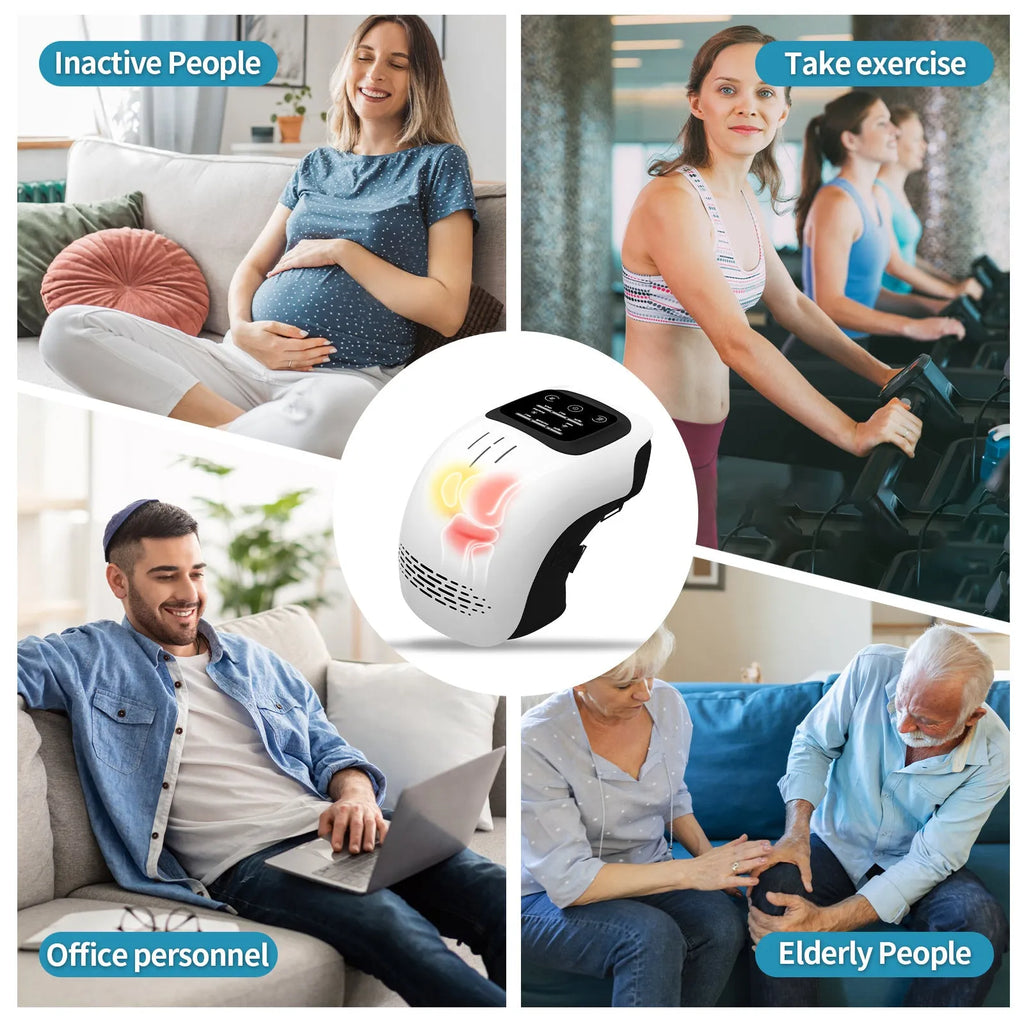 Electric knee massager with heating and vibration functions in white and wood colour options
