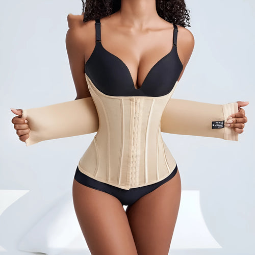 Nylon belly band waist training belt with adjustable tie in black and apricot colour options