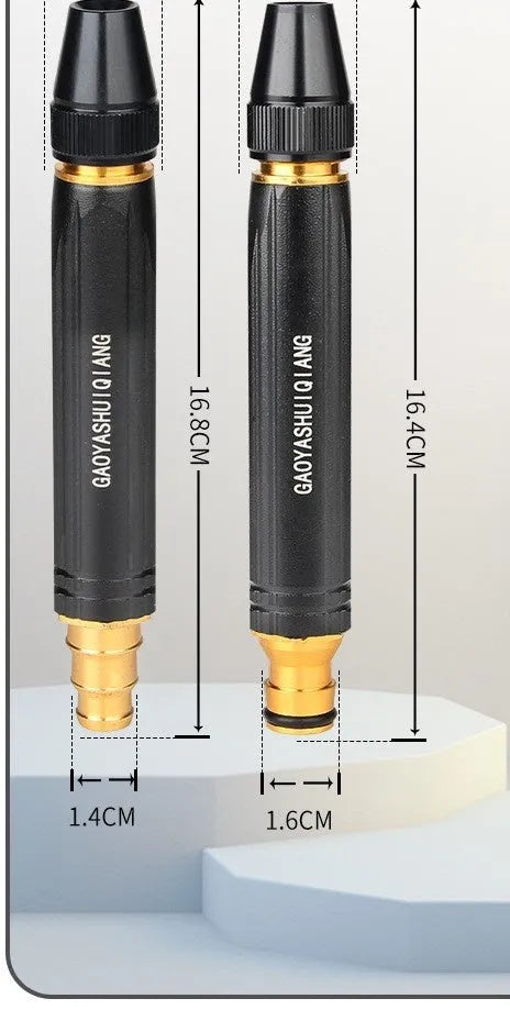 Black alloy car wash gun with straight spray nozzle and black diamond pattern