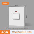 Curved rack electrical switch panel for 25A and 45A three-phase applications in gold, grey, or white