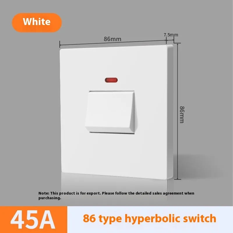 Curved rack electrical switch panel for 25A and 45A three-phase applications in gold, grey, or white
