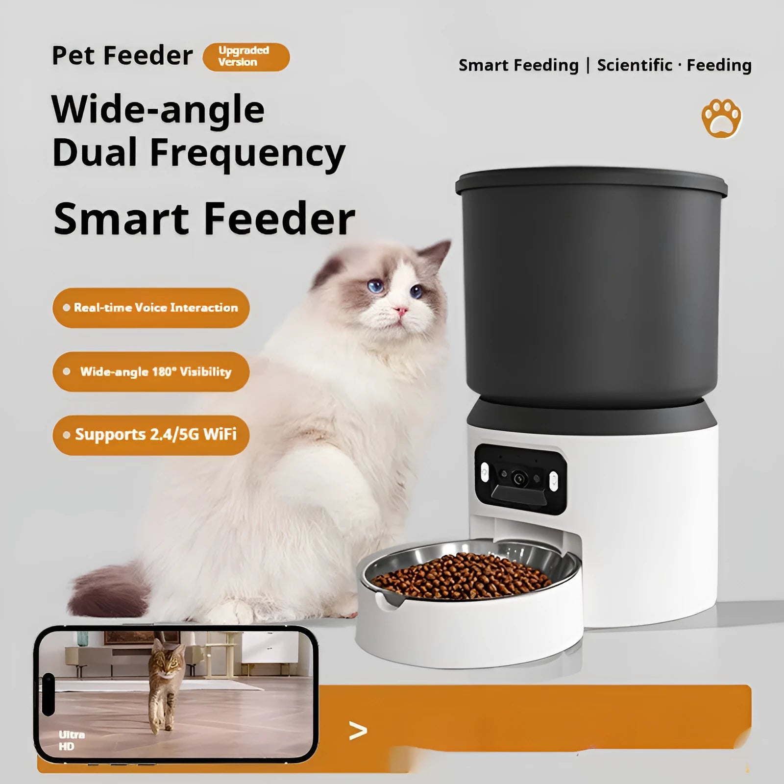 4L smart pet feeder with WIFI remote monitoring and timing function