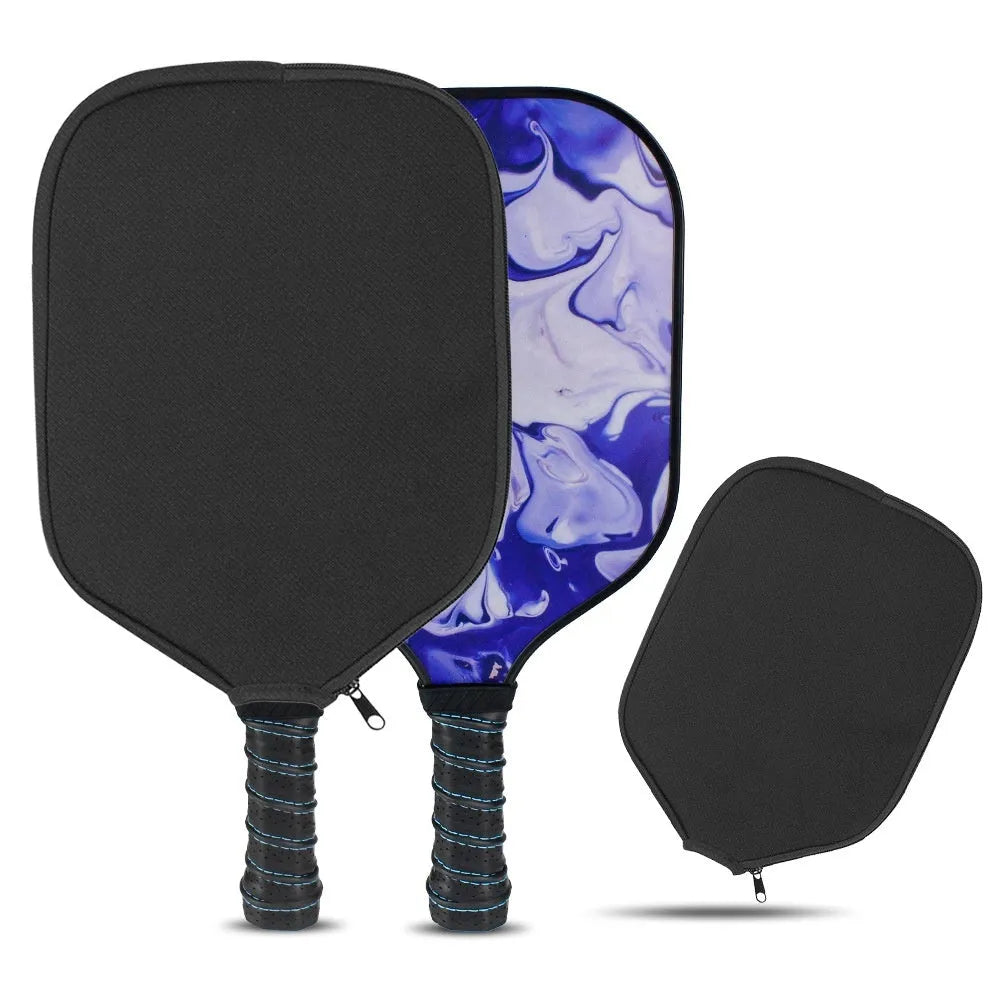 Black neoprene protective sleeve for table tennis racket on solid background
