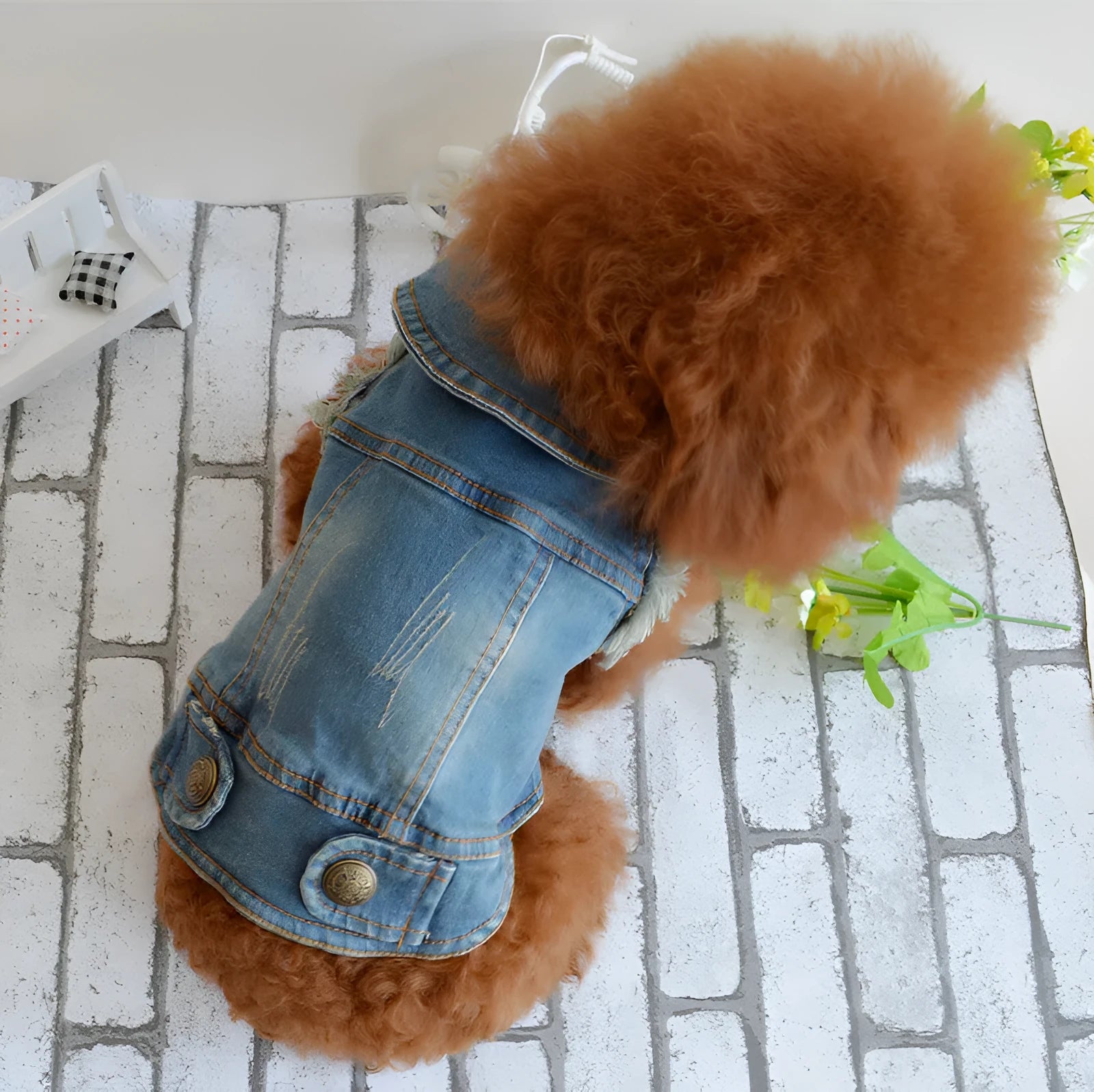 Retro scratch pattern denim dog vest for small breeds in dark and light colour options