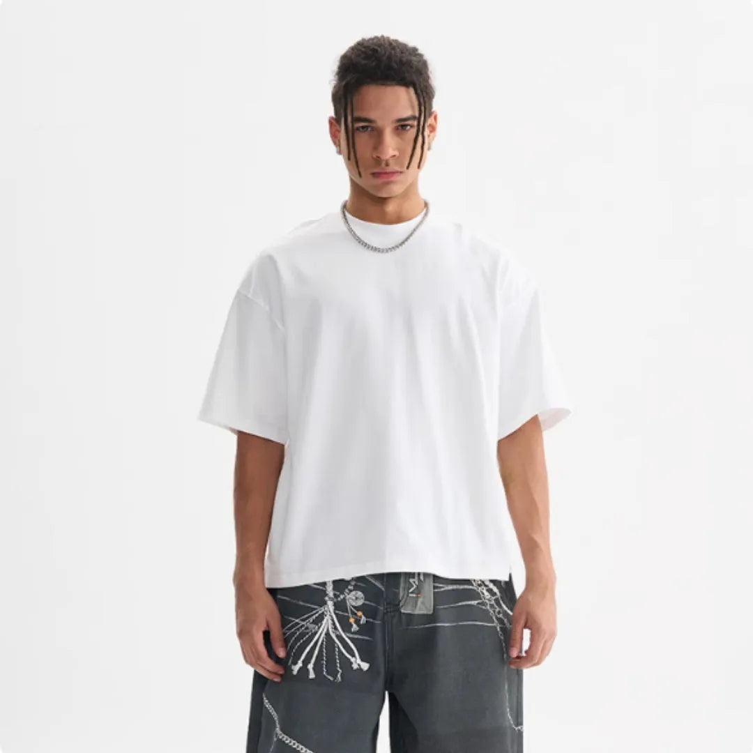 Men's loose fit pure cotton t-shirt in apricot colour, short sleeve American style.