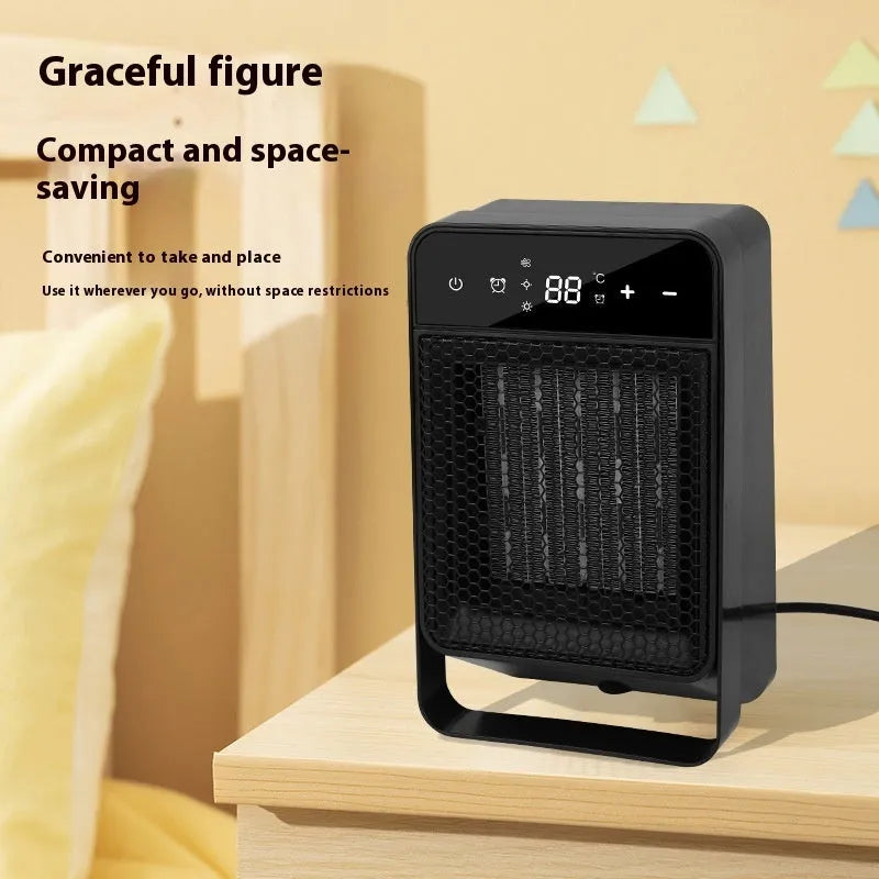 Desktop electric heater with touch screen display and remote control in black or white colour options