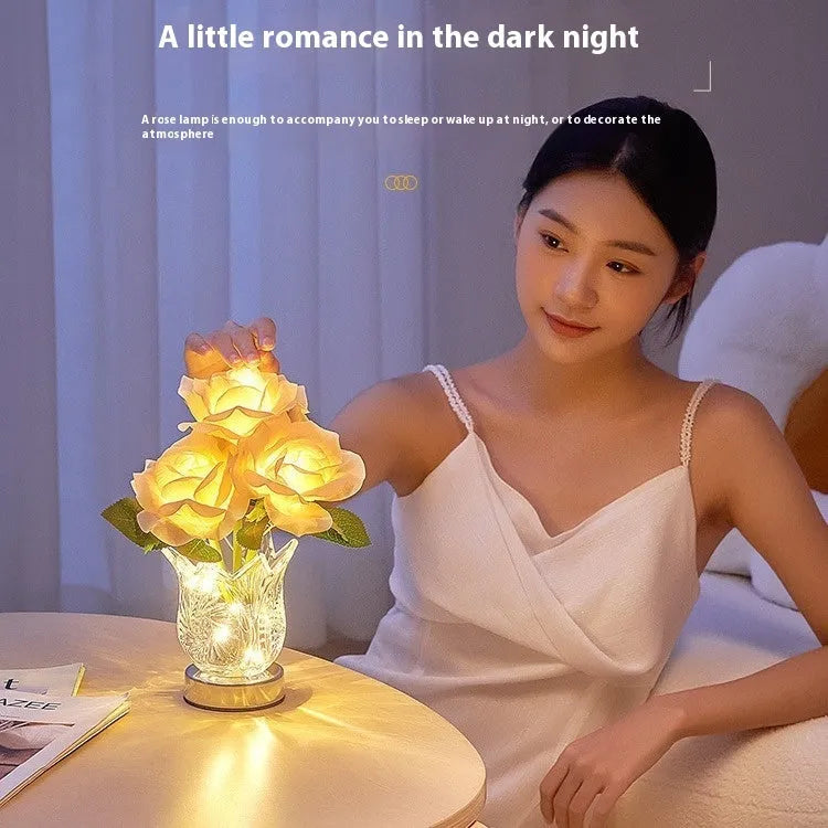 Crystal flowers design table lamp with touch control for bedside or desk use