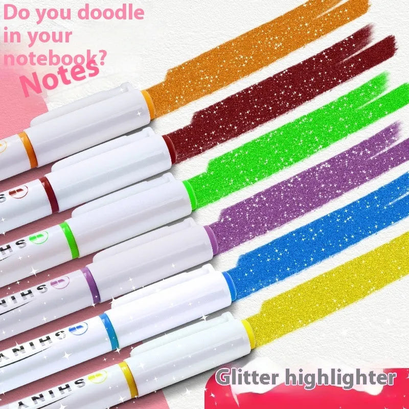 Sparkling Star River set of four glitter highlighter pens in assorted pastel colours with slanted tips.