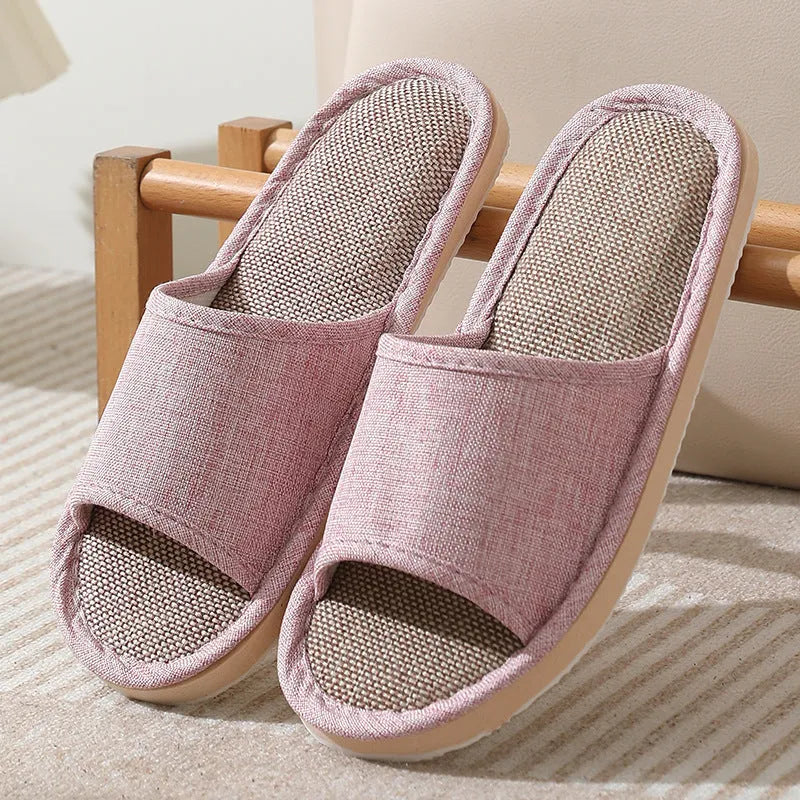 Women's linen open toe slippers in multiple colours with thickened sole