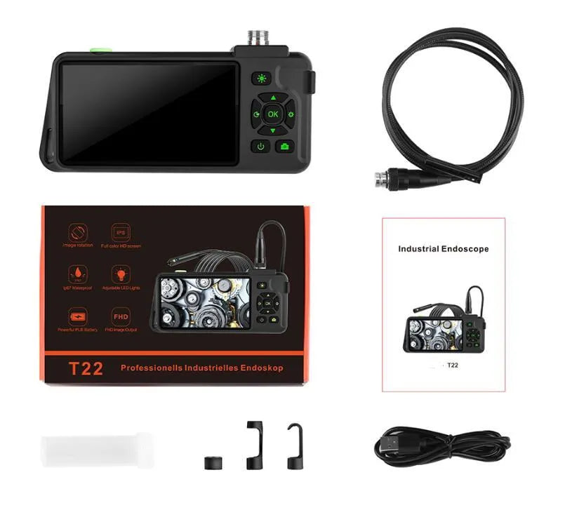 Portable industrial endoscope with 4.5-inch screen and 1-metre cable for automotive inspection