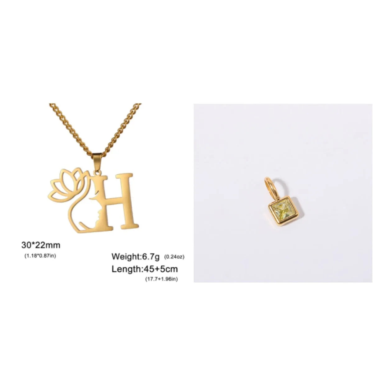 Stainless steel necklace with cross chain design and initial pendant in gold or silver finish