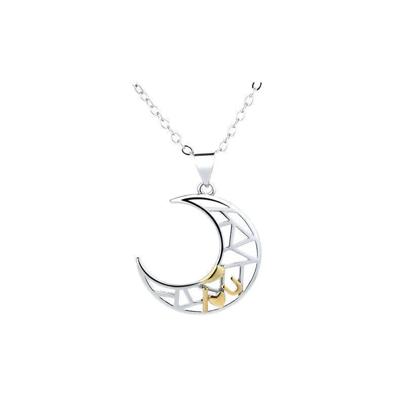 Sun moon tooth couple necklace with copper pendants and cross chain