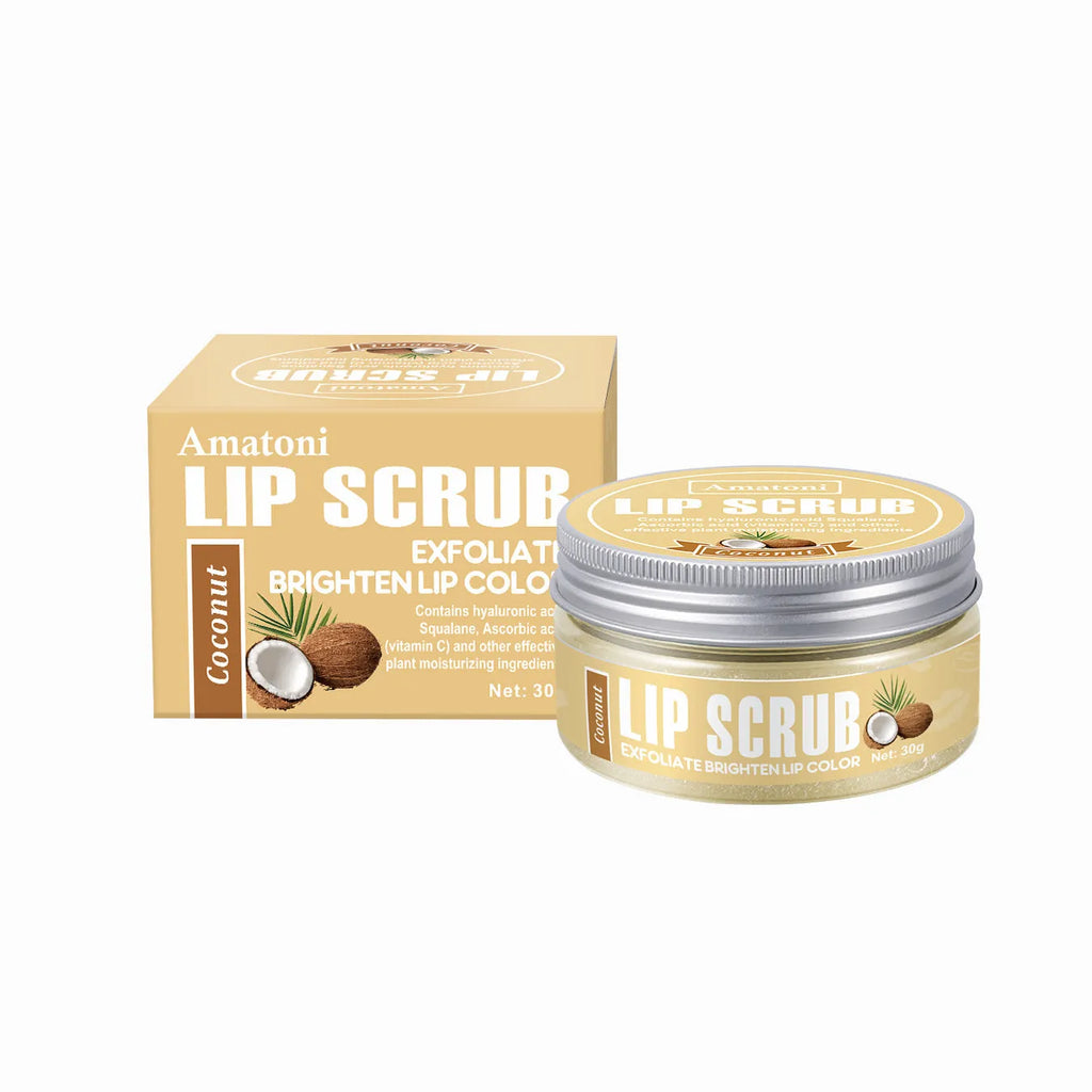 30g pot of Amatoni fruit flavour lip scrub cream for exfoliating and moisturising lip care.