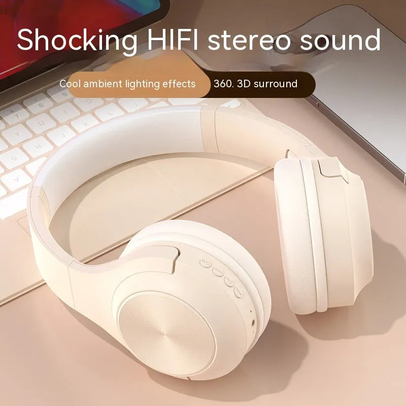 Creative design wireless Bluetooth headphones with charging case in ivory white, chalk black, and youth green colour options