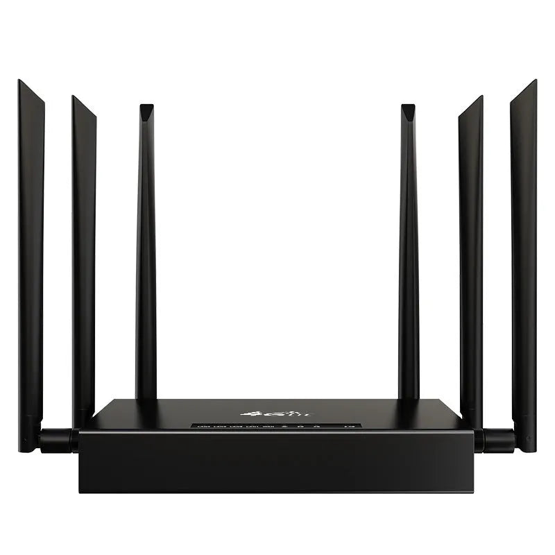 Industrial iron box 4G router with DC power port and optional sucker antennas on a grey background.