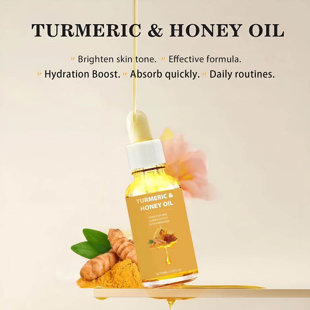30ml bottle of turmeric honey essential oil for facial beauty in neutral packaging