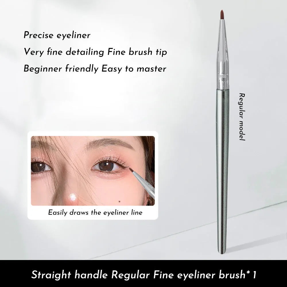 Bend head eyeliner brush with fine tip for under eye and tear trough concealer application
