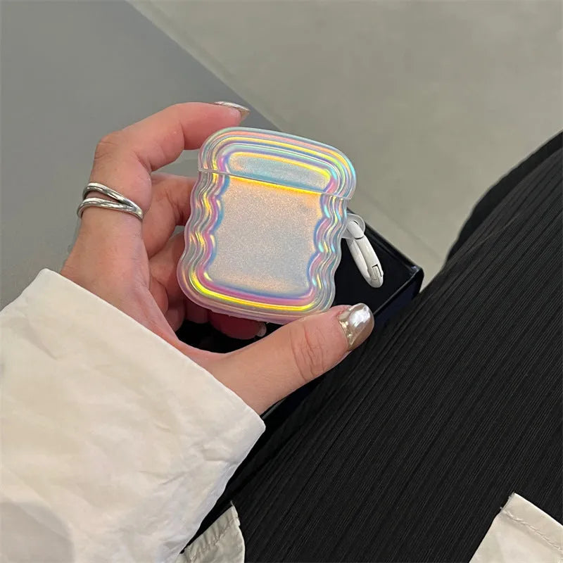 Silicone AirPods case with a colour-changing magic laser ring design on the front.