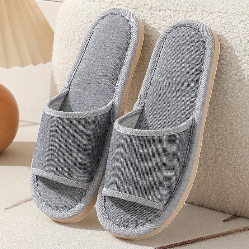 Women's linen open toe slippers in multiple colours with thickened sole