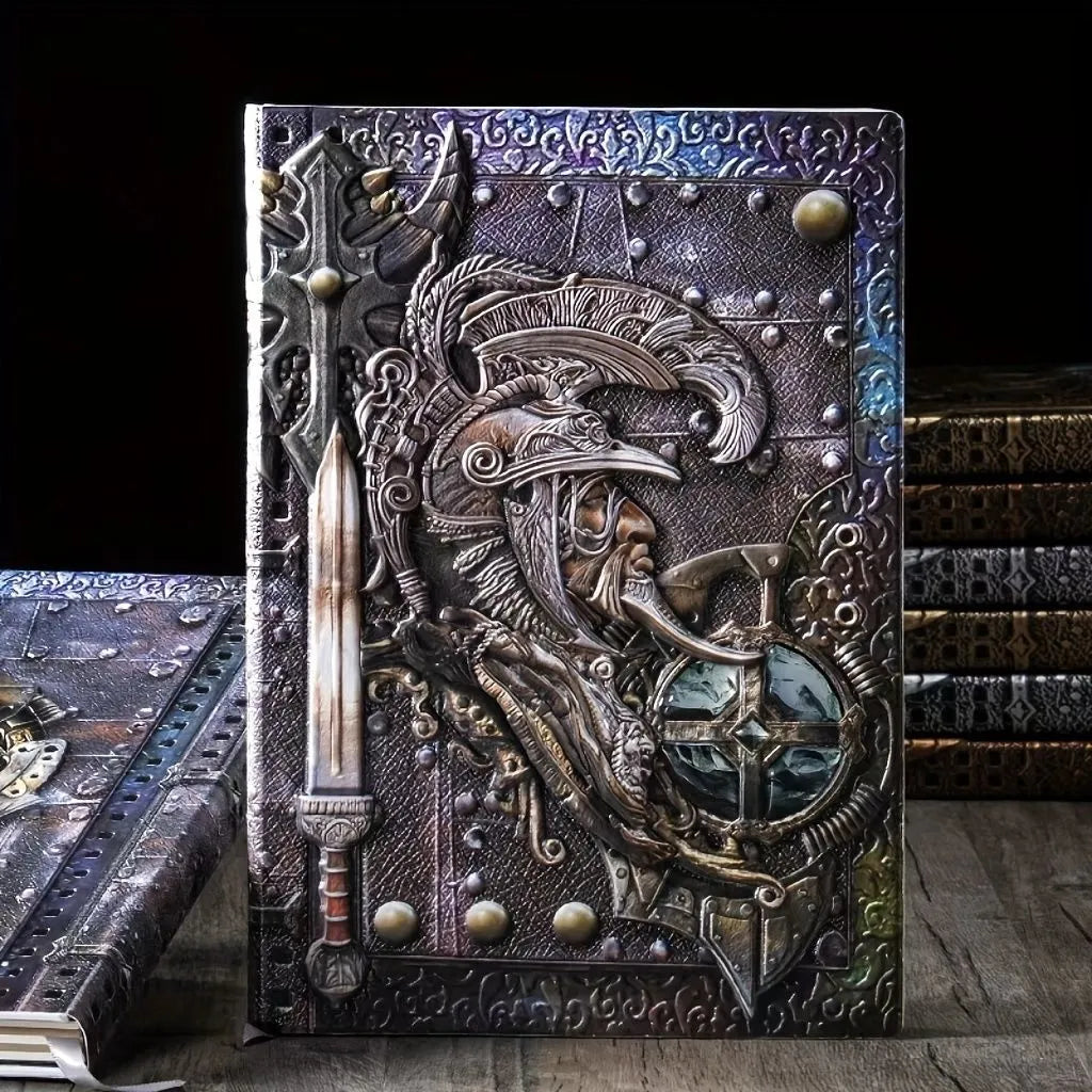 A5 leather notebook with 3D warriors relief embossed design in multiple colour options