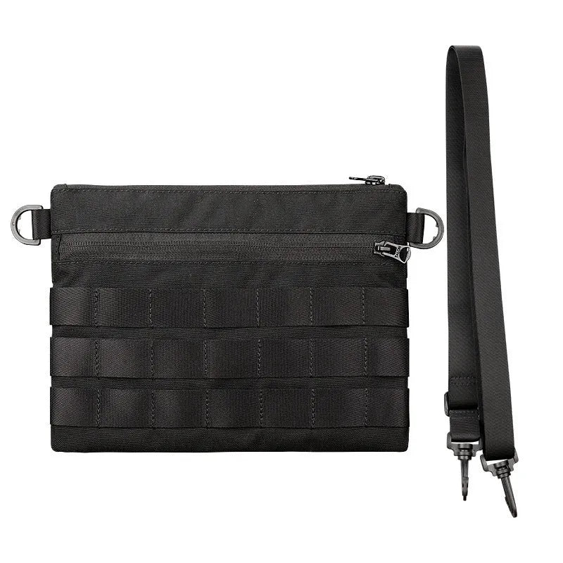 Black oxford cloth tactical pouch measuring 18cm by 3.5cm for outdoor gear.