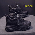 Women's black mesh platform casual shoes with hollow-out design and TPR sole