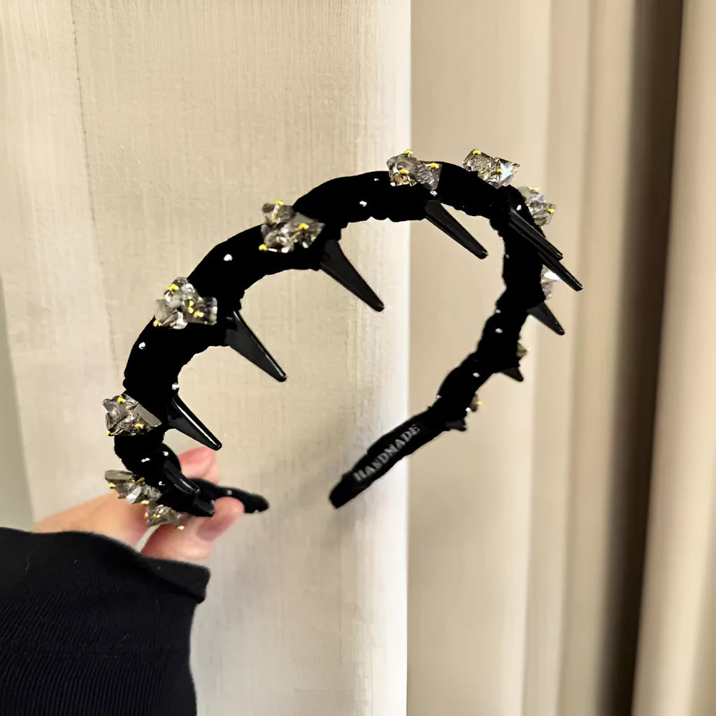 Velvet hairband with crystal wave design in red, black, or coffee colours for thick hair