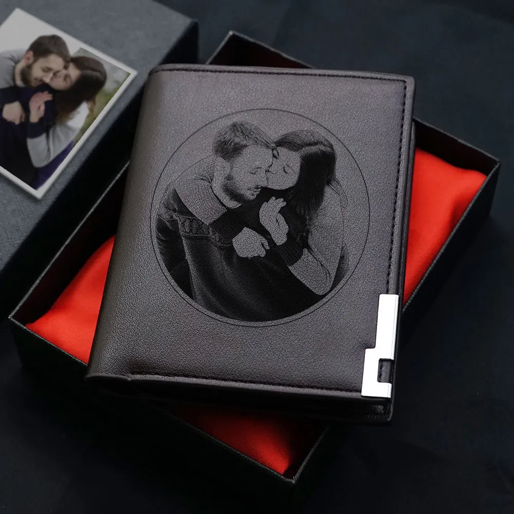 Men's brown leather wallet with a silver zipper fastening, shown open to reveal multiple card slots.