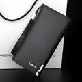Men's black multifunctional zippered wallet made from PU leather
