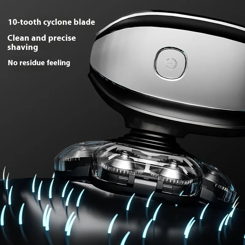 Black rechargeable 6-in-1 hair clipper and shaver kit with attachments displayed.