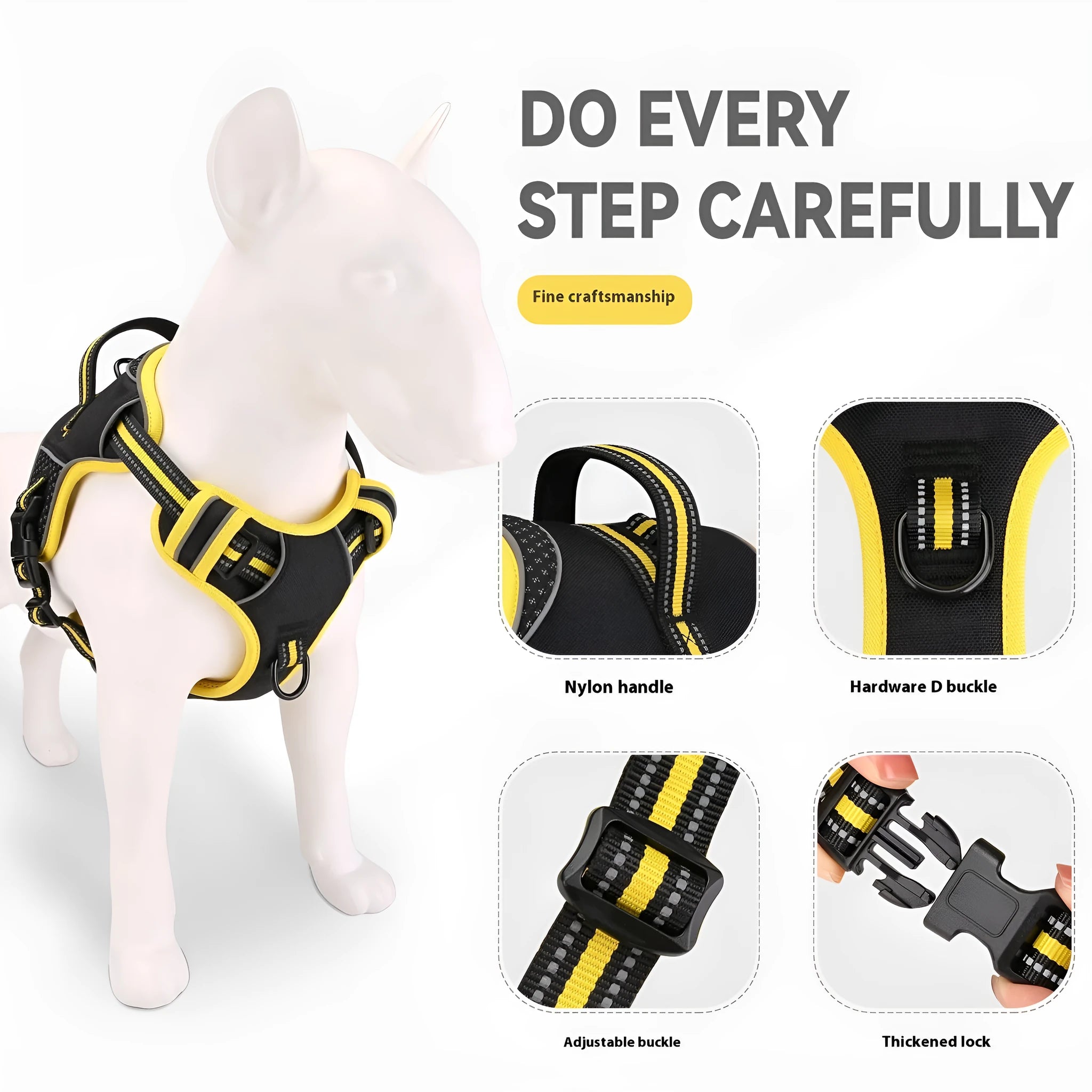Orange and yellow polyester dog training harness with anti-breaking design for outdoor control