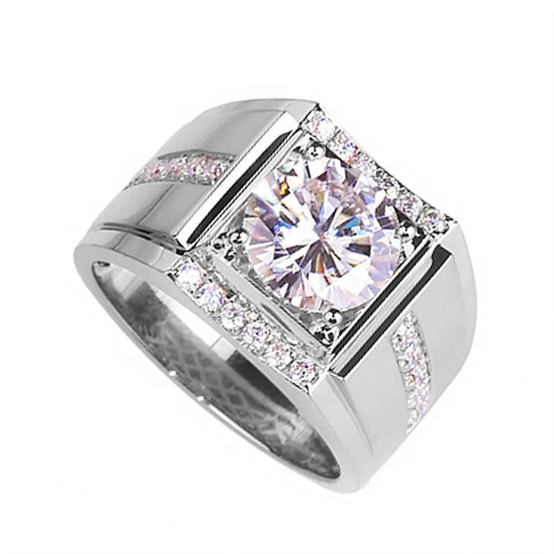 Men's adjustable diamond zircon ring in geometric design with electroplated metallic finish