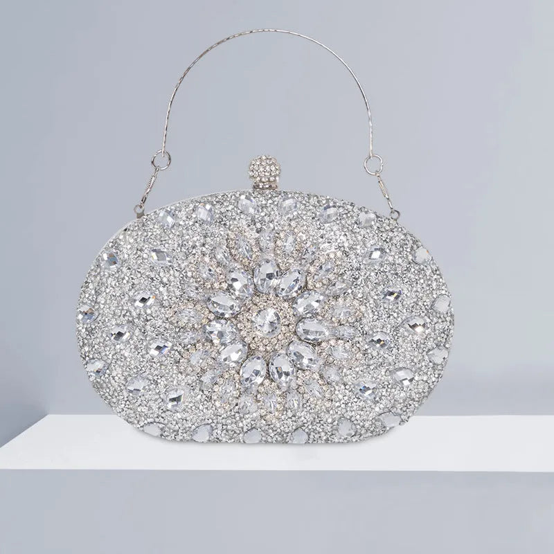 Personalized banquet women's handbag in gold with rhinestones and metal hardware, 20x15x5cm retro evening clutch