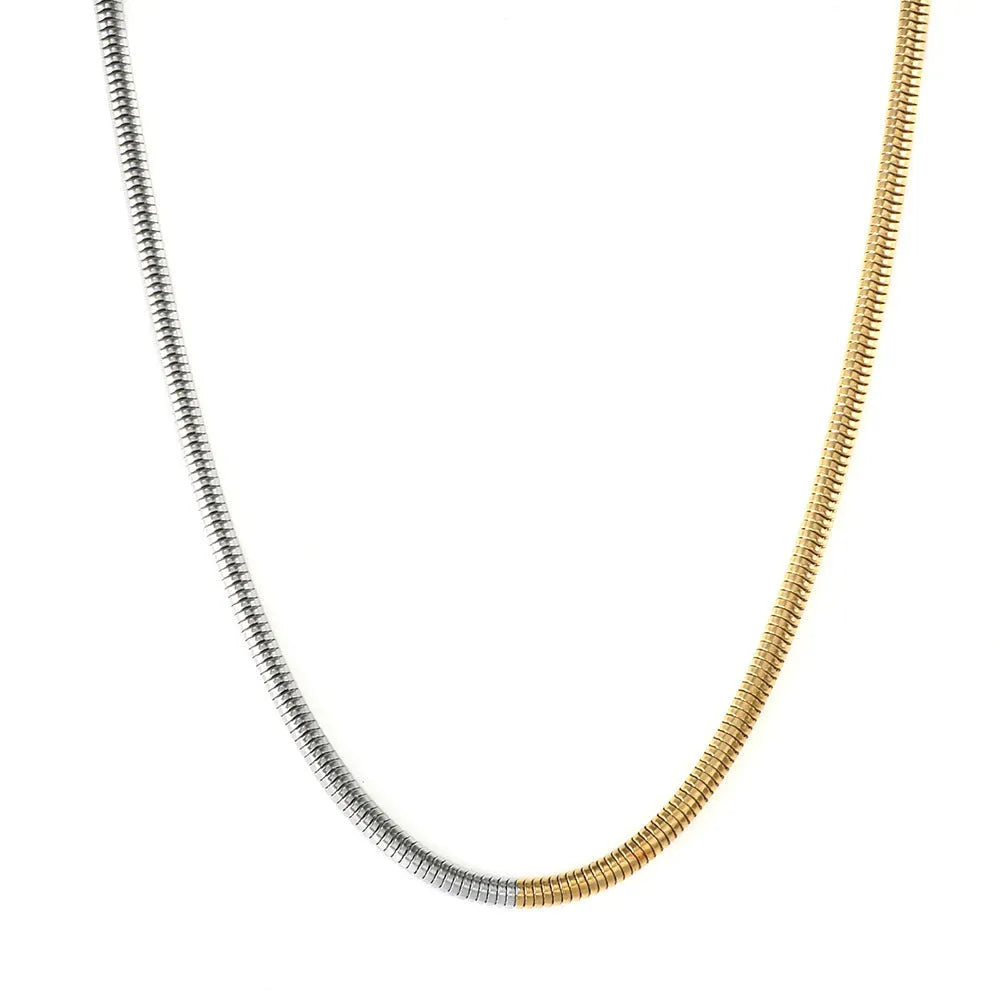 Gold-coloured stainless steel snake chain necklace for women, 3mm wide with geometric links.