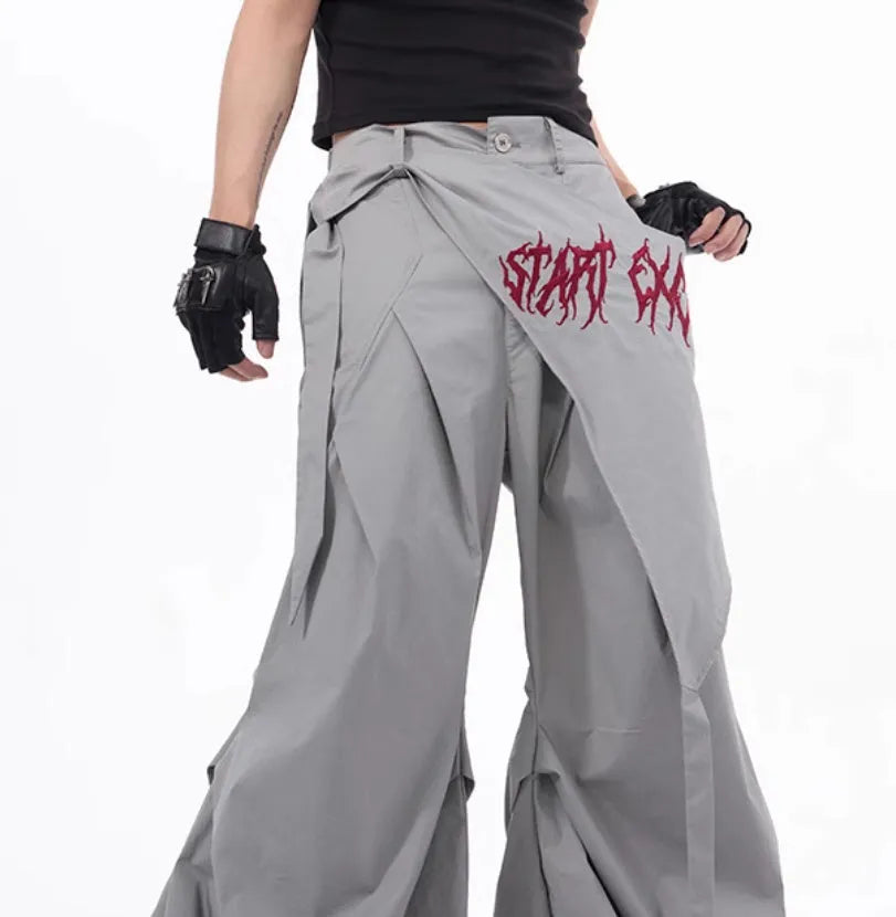 Korean-style wide-leg summer pants for boys in solid black or grey with loose fit design