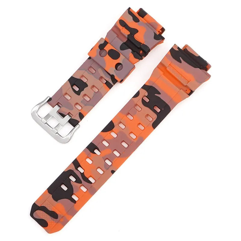 Camouflage TPU rubber watch strap with silver buckle, 12+7cm length