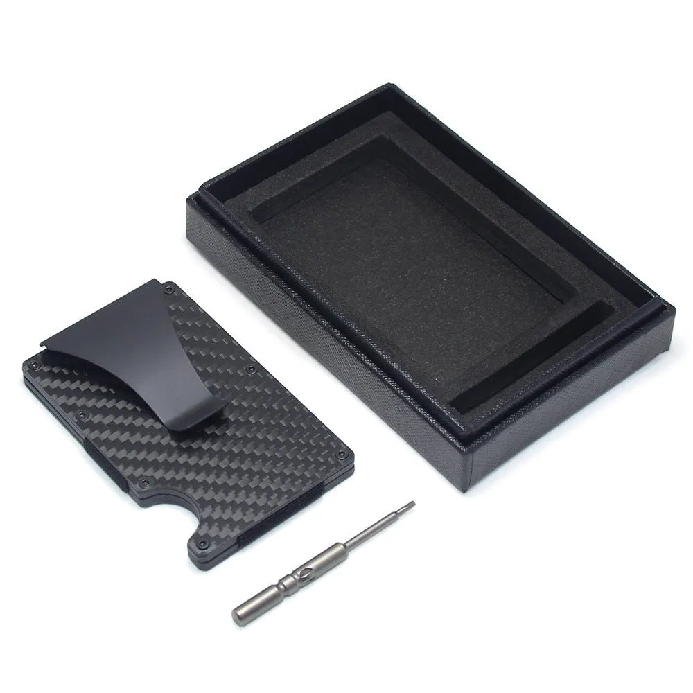 Carbon fibre and aluminium card holder with geometry design in multiple colour options