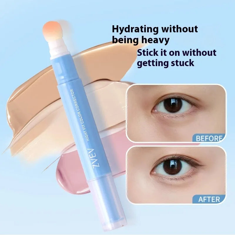 Concealer pen with sponge brush head for clothing stain correction in three colour-correcting shades
