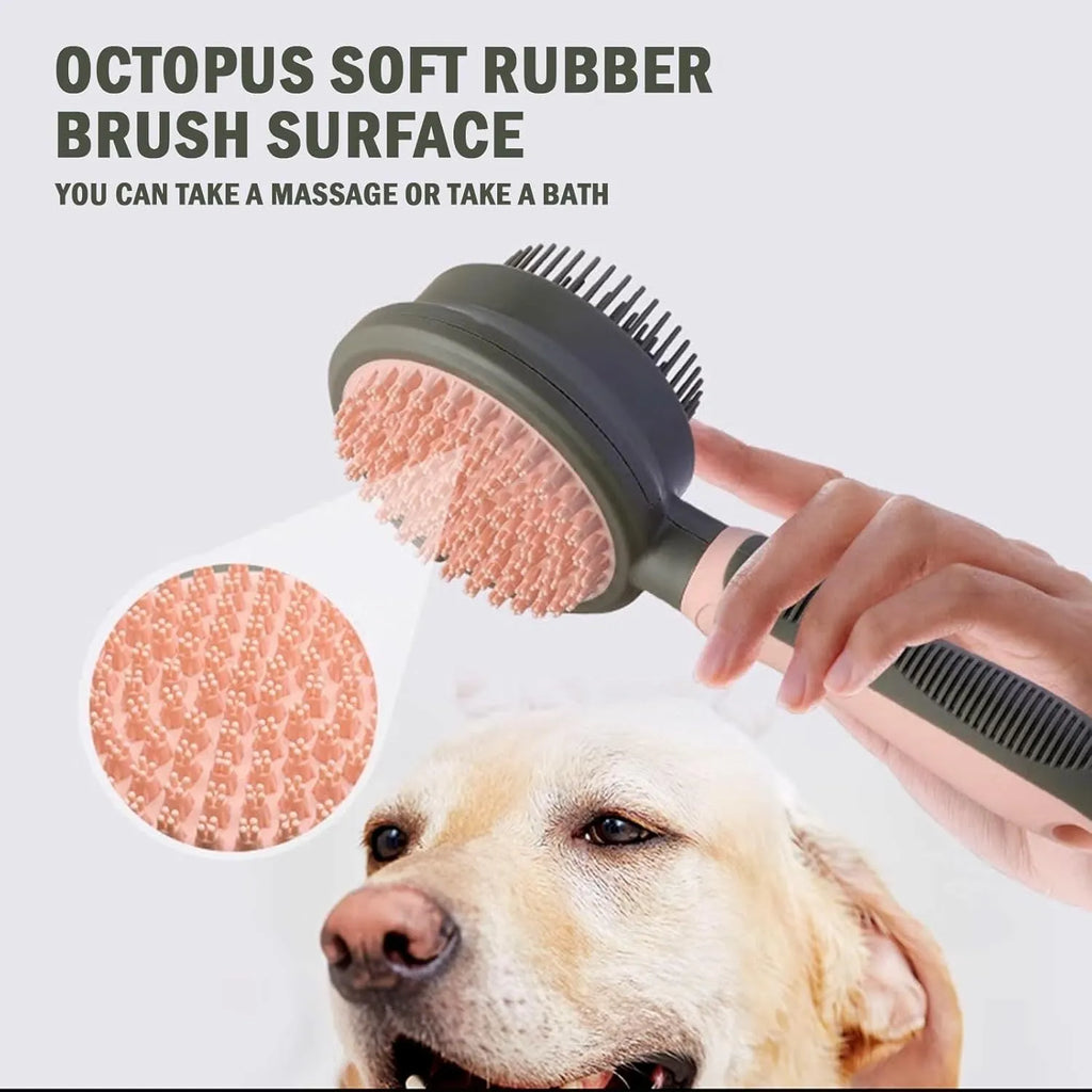 Double-sided reversible cat brush with flea comb in green or pink colour options