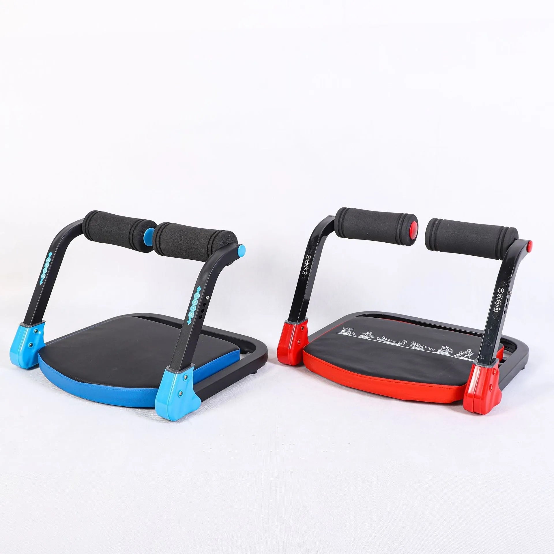 Mini abdominal trainer device in sky blue or red colours for home and office fitness