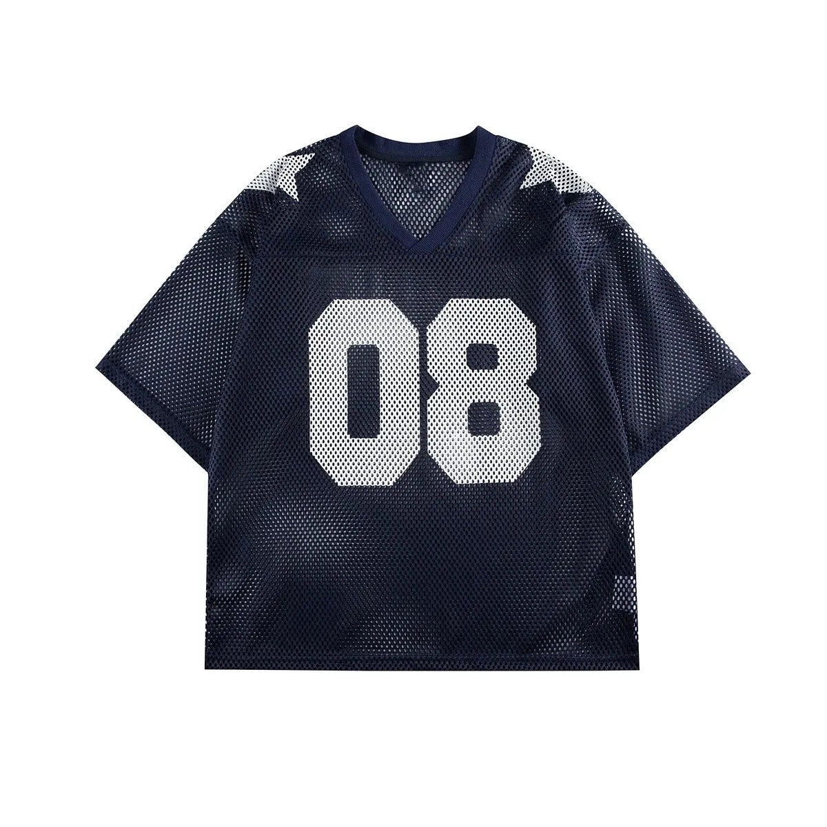 Black and navy blue half sleeve pullover shirt with loose fit and letter pattern detail