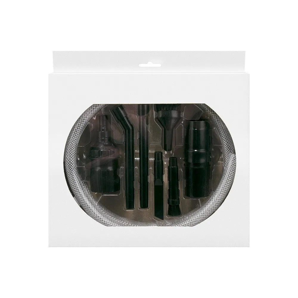Eight-piece vacuum cleaner accessory set with small suction heads for detailed cleaning