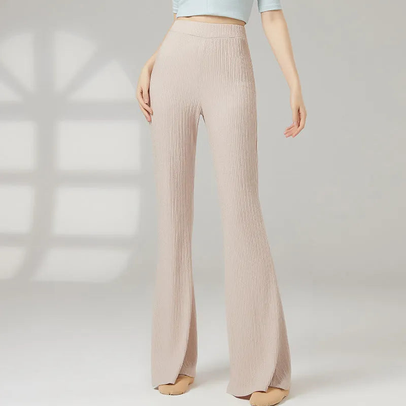 Women's solid colour polyester dance practice pants for classical training in beige apricot