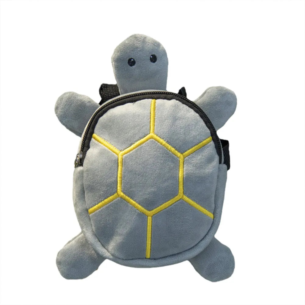 Brown turtle-shaped velvet dog backpack harness with metal zipper and 20x18cm dimensions