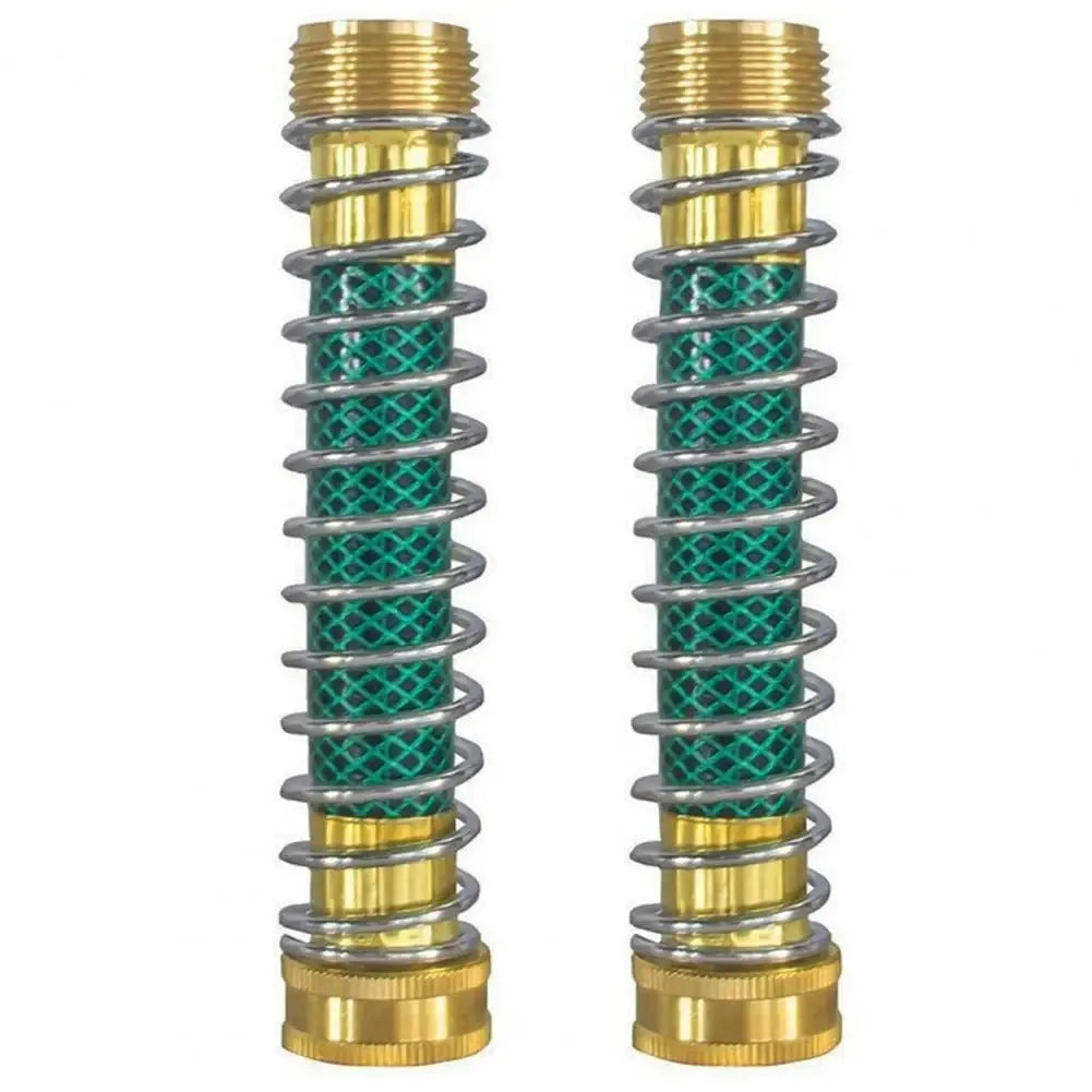 Brass garden hose sprinkler connector with spiral spring mechanism for preventing kinks