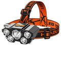 10W LED miner's headlamp with head strap, shown with data cable and storage box.