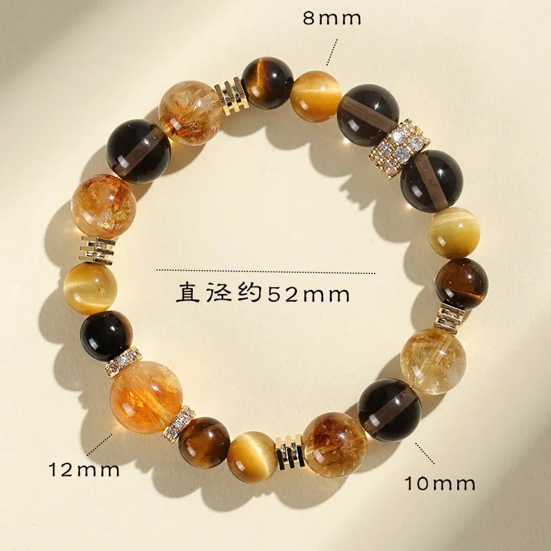 Yellow artificial crystal beaded bracelet with 10mm tower-shaped beads on wrist