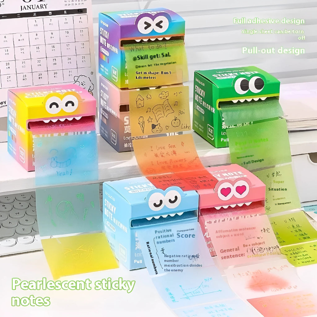 Pearl gradient transparent pull-out sticky notes in six colour options with 105 pages per pad