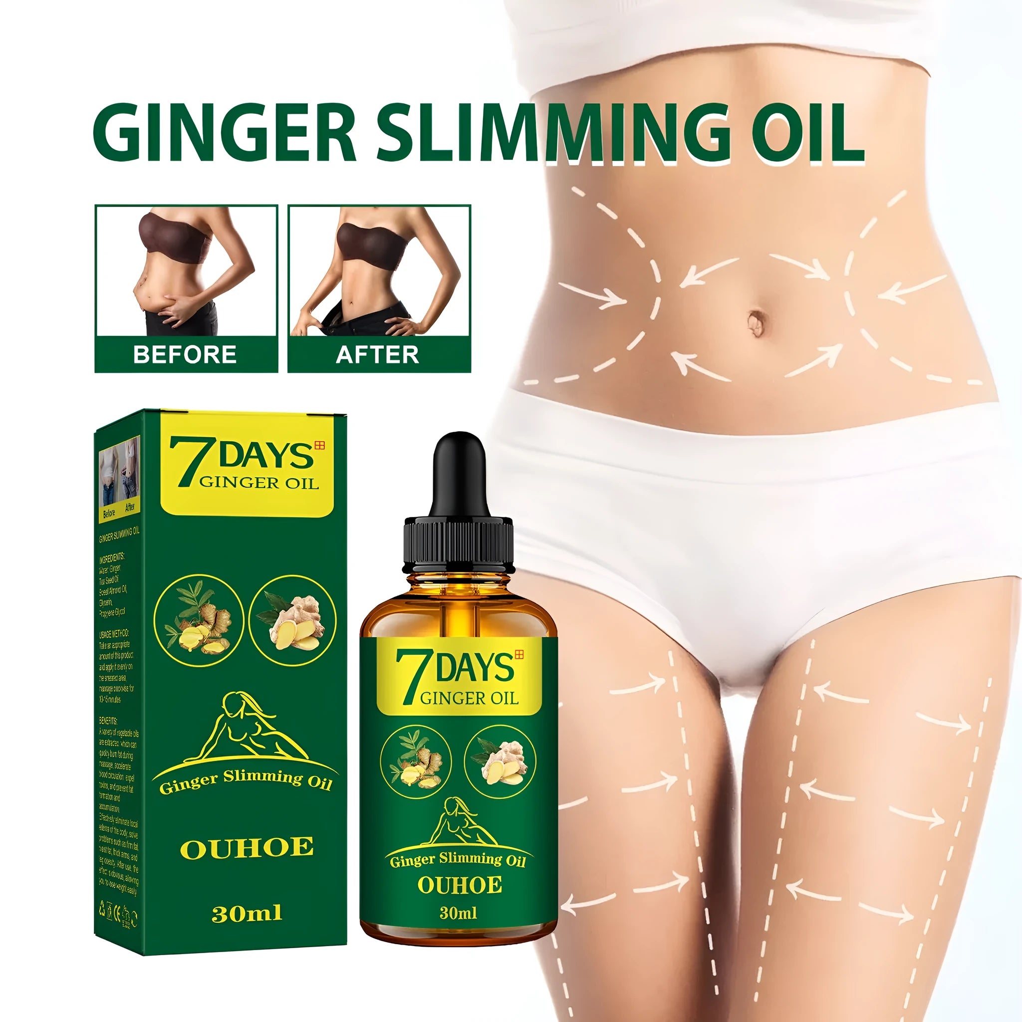 30ml ginger body shaping oil bottle for firming and slimming body care